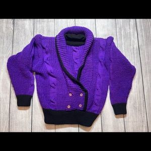 Vintage 80's Bright Purple Thick Wool Faux Cardigan With Dolman Sleeves …